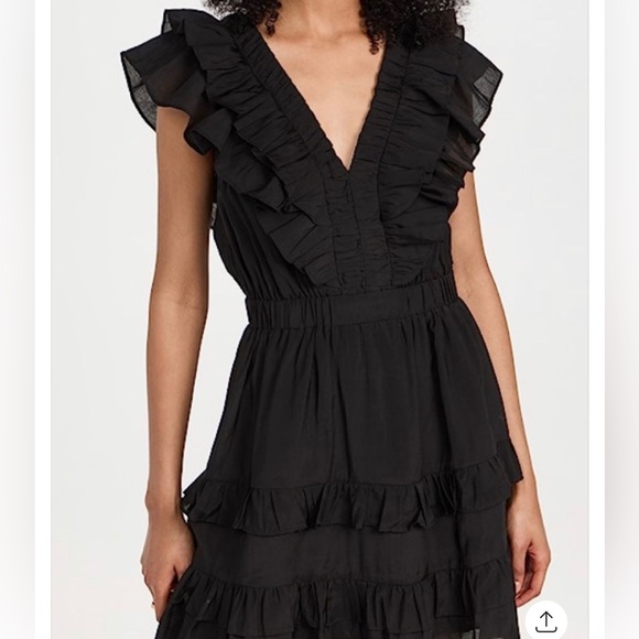 Mustard Seed ruffled flutter sleeve mini dress M layered tiered pockets coquette - Picture 2 of 15